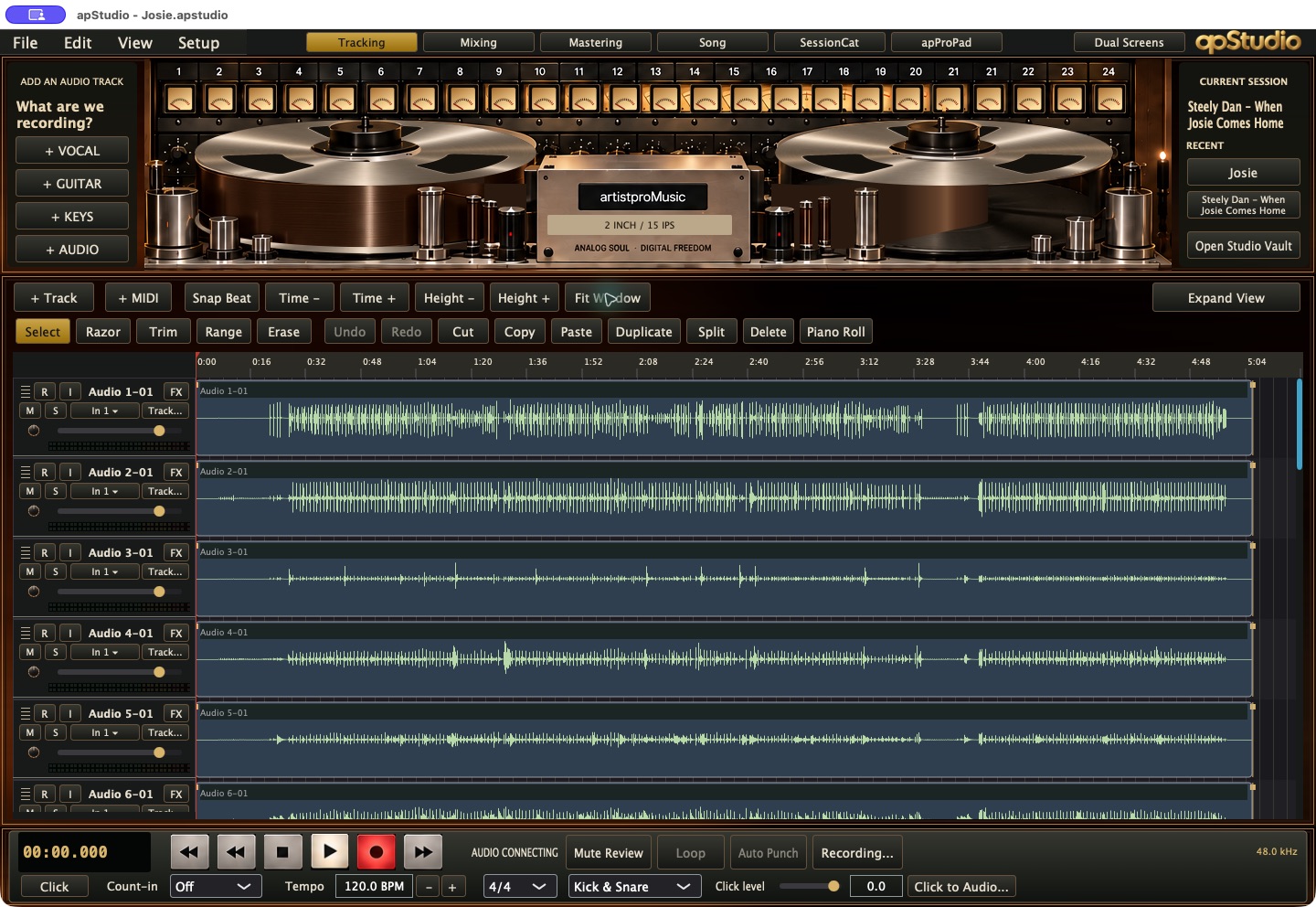 apStudio recording and arrangement workspace
